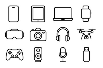Hybrid Gadget Icons. Outline icon set of hybrid tech gadgets: smartphone, tablet, laptop, smartwatch, VR