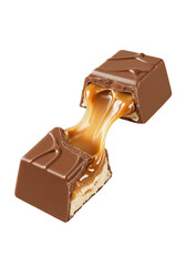 Chocolate candy bar caramel filling isolated