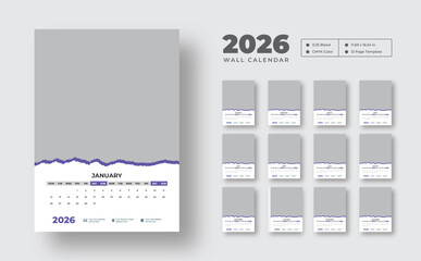 2026 monthly wall calendar design  | Week starts on Monday, A3 size | Editable 12-page vector template | Monthly planner design in corporate and business style