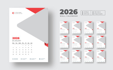 2026 wall calendar template with 12 monthly pages and planner  | Week starts on Monday | Minimal layout for corporate, office, business or professional use