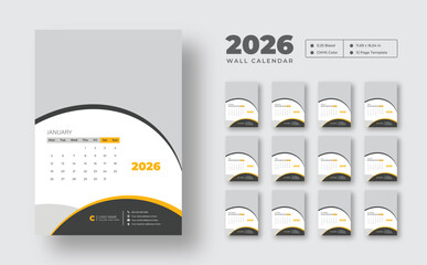 Printable 2026 wall calendar | Editable 12-month planner template | Week starts on Monday | Minimal layout for studio, office, or home