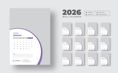 Printable 2026 wall calendar | Editable 12-month planner template | Week starts on Monday | Minimal layout for studio, office, or home