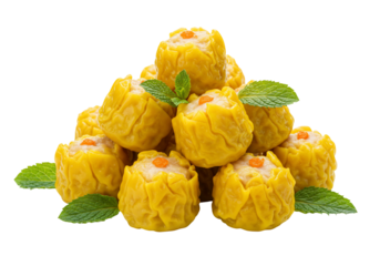 Dumplings and mint leaves against transparent background