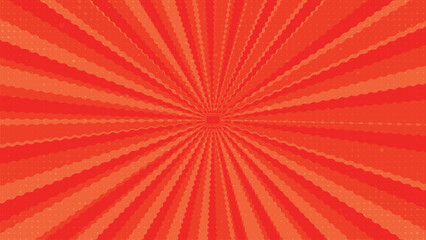 Intense Red and Orange Retro Pop Art Halftone Sunburst Starburst Rays Dynamic Comic Style Background Vector