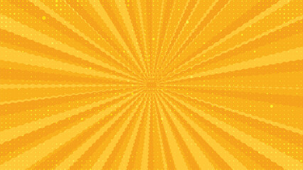 Bright Orange and Yellow Retro Pop Art Halftone Sunburst Starburst Rays Dynamic Comic Style Background