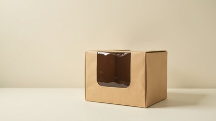 A Simple Kraft Cardboard Box with a Clear Viewing Window, Ideal for Packaging and Displaying Small Items