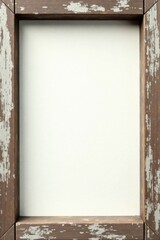 Rustic Weathered Wooden Frame with Blank Off-White Center for Text or Image Display