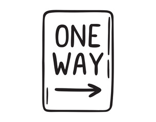 one way sign with arrow icon doodle hand drawn. Outline line drawing clipart symbol