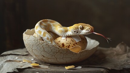 Snake emerging from cracked egg, symbolizing new life