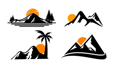 set of mountain peak icon illustration vector