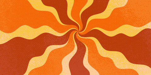 Bg groovy swirl sunburst. Brown groovy swirl background with rays retro color. 