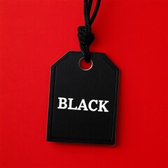 Black price tag with the word "BLACK" on red background.