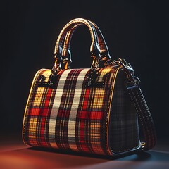 Luxury plaid handbag glowing in warm lighting