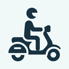 A man and a silhouette of a man riding a vintage Vespa scooter with cartoon-style vector illustration