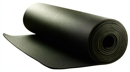 Black exercise mat rolled up with smooth texture ideal for fitness activities