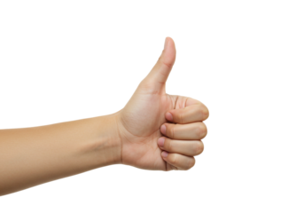 Human hand with thumb up gesture isolated on transparent background