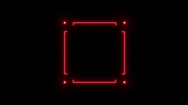 glowing neon Abstract geometric pattern dot and square frame. Loop in of formation of square display with target in sight. Animated HUD Frame for digital interface data, sci fi elements. - Powered by Adobe
