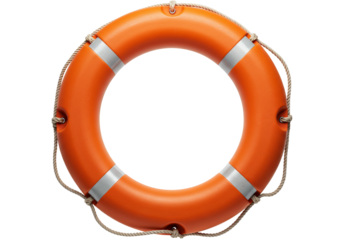 Orange lifebuoy ring isolated transparent background