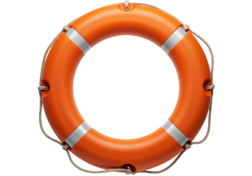 Orange lifebuoy ring isolated transparent background