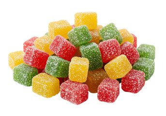 Pile of colorful square candies with sugar coating