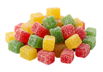 Pile of colorful square candies with sugar coating