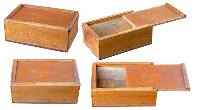 Wooden box with a sliding lid on an isolated background.