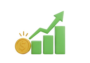 Growth chart with dollar coin icon on transparent background