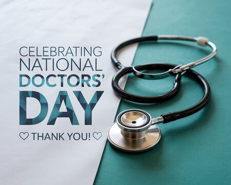 Celebrating National Doctors' Day: Stethoscope on a Two-Tone Background with Thank You Message Symbolizing Gratitude, Care, and Medical Service