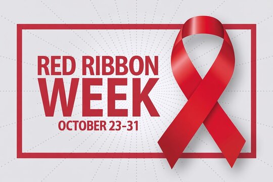 Red Ribbon Week Banner or Poster Graphic for October 23-31 Awareness Campaign, Prevention Message, and Drug-Free Educational Event

