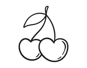 two cherry icon doodle hand drawn. Outline line drawing clipart symbol