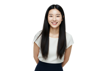 Smiling woman portrait with long hair transparent background