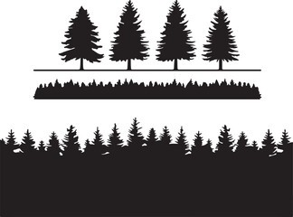 Silhouette of a coniferous forest isolated on white background