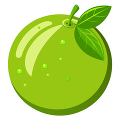 Illustration of a green apple with leaves and water droplets, , perfect for healthy eating and fruit themes