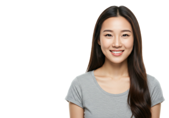 Smiling young asian woman portrait transparent background