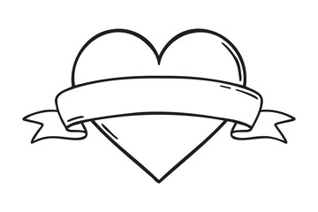 simple heart with an empty place for writing. Tattoo Template icon doodle hand drawn. Outline heart line drawing 