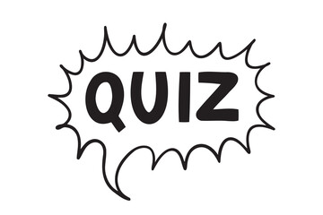 quiz symbol speech bubble emblem icon doodle hand drawn. Outline line drawing clipart symbol