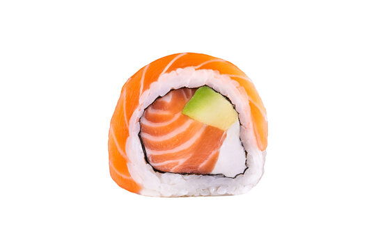 Double salmon philadelphia sushi roll with avocado and cream cheese

Uramaki roll with salmon topping and salmon inside

Classic philadelphia sushi with salmon, avocado and cheese
