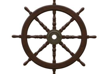 Wooden ship steering wheel isolated