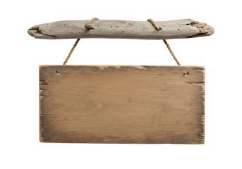 Wooden signboard with rope and driftwood isolated