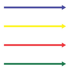 Obraz premium Four vibrant and straight arrows pointing right set against a stark black backdrop.