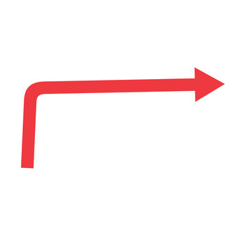 Simple red right angle arrow pointing towards the right over a black background.