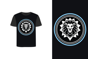 Tshirt mockup t shirt with blue lion head circular badge graphic animal