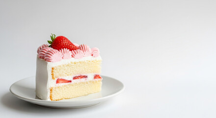 Delightful strawberry shortcake slice with dreamy pink frosting beckons, perfect for sweet celebrations and tempting dessert menus, a delicious treat!