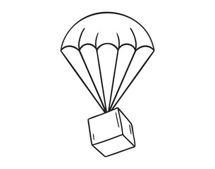 parachute package cargo delivery icon doodle hand drawn. Outline parachute package line drawing clipart symbol