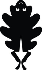 Oak Leaf Frog Creature Minimalist Logo Design, Quirky Forest Frogleaf Character Black Silhouette