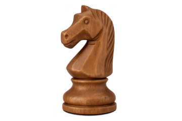 Wooden chess knight piece representing game strategy
