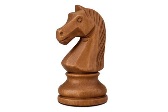 Wooden chess knight piece representing game strategy - Powered by Adobe
