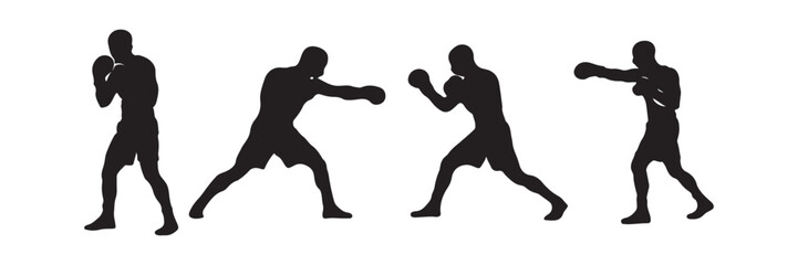 set of boxing silhouette vector illustration