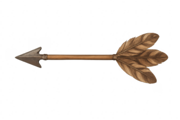 Vintage wooden arrow with metal arrowhead and feather fletching