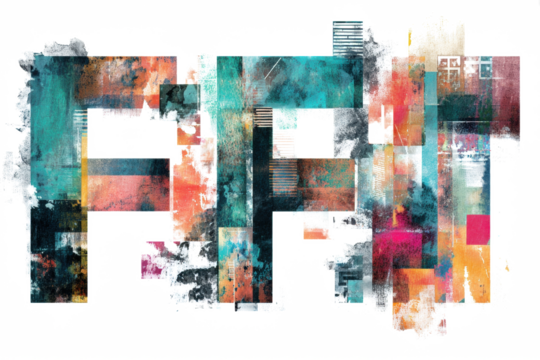 Abstract colorful painting with geometric shapes and brush strokes modern artistic background for creative design isolated on white